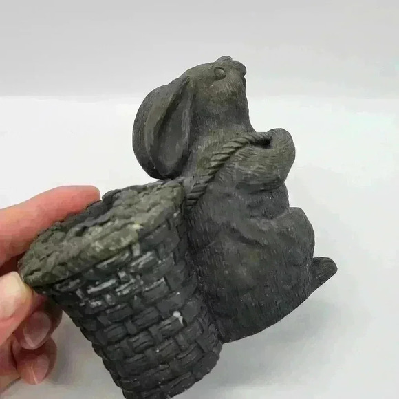 RARE Piece Rabbit Bunny Ressin Candle holder Pulling Basket - Picture 8 of 14